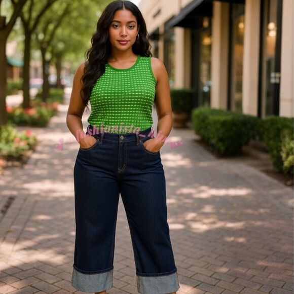 KATE SPADE Jeans NWT Wide Leg Cuffed High Waist Dark Wash Size 10 - Picture 7 of 7